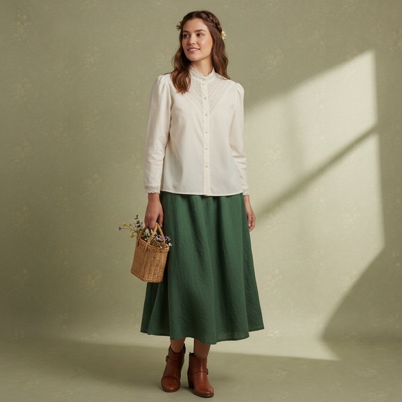 vintage 70s off white  lace victoria inspired pearl button mock neck blouse . - Picture 3 of 13